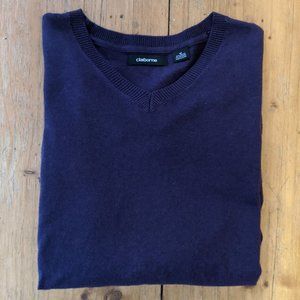 Claiborne Purple V Neck Sweater Cashmere Wool M